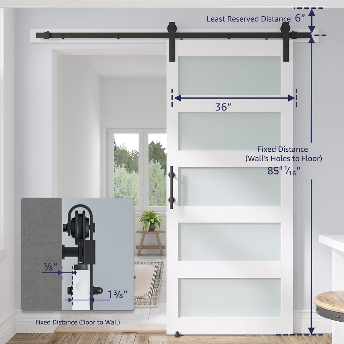 COSHOMER 36in x 84in 5-Panel Sliding Glass Barn Door with 4ft Hardware Kit