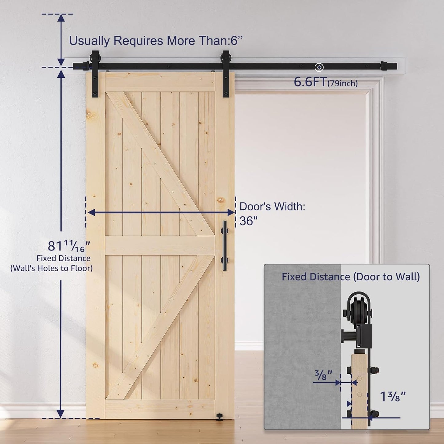 Unfinished Wood Barn Door with Installation Hardware Kit