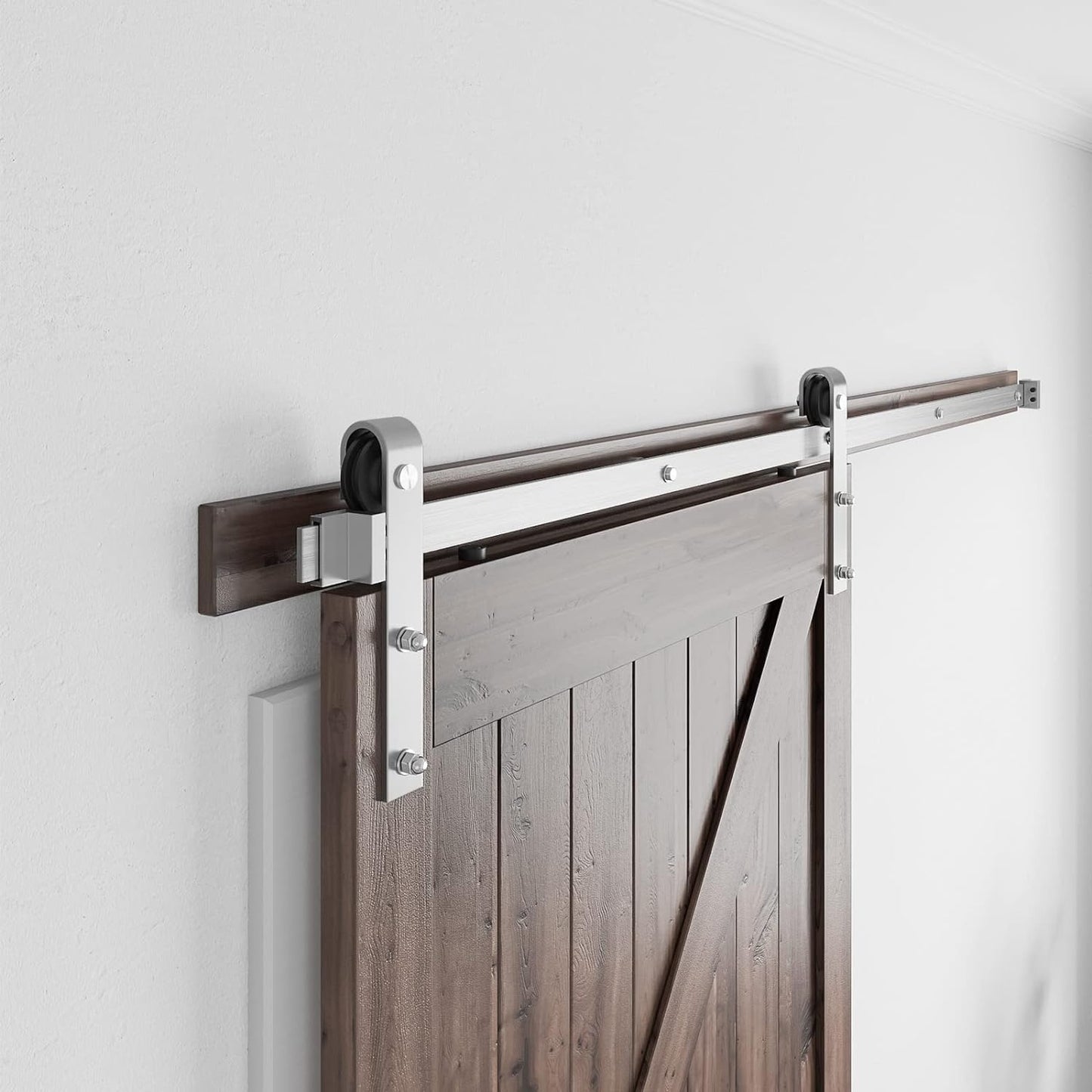 6 Feet Brushed Nickel Barn Door Hardware Kit-Heavy Duty Sliding Track-Smoothly and Quietly-Easy to Install-Fit 36" Wide Door Panel (J Shape Hanger)