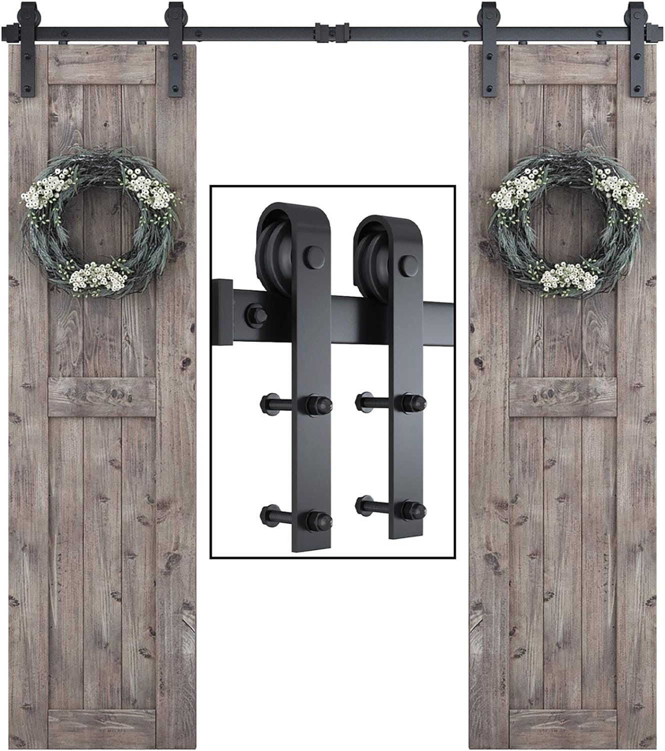 Double Barn Door Hardware Kit, J Shape Hanger