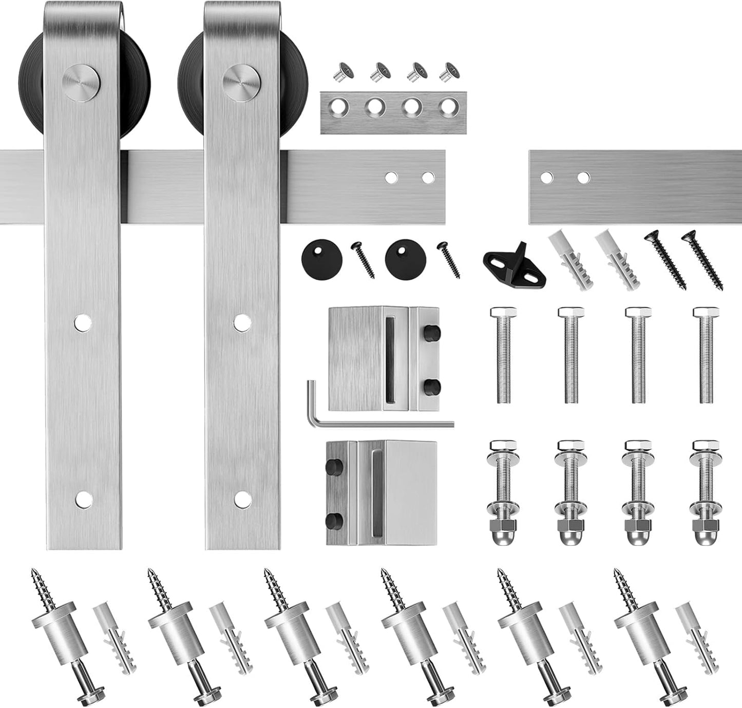 8 Feet Brushed Nickel Barn Hardware Kit-Heavy Duty Sliding Track-Smoothly and Quietly-Easy to Install-Fit 42"-48" Wide Door Panel (J Shape Hanger)