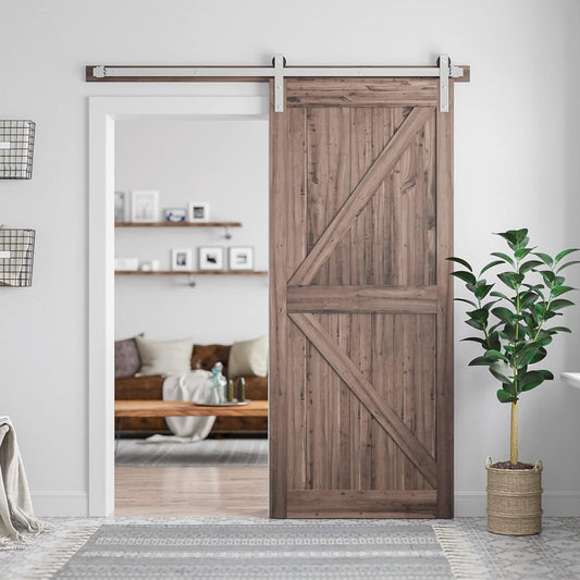 6 Feet Brushed Nickel Barn Door Hardware Kit-Heavy Duty Sliding Track-Smoothly and Quietly-Easy to Install-Fit 36" Wide Door Panel (J Shape Hanger)