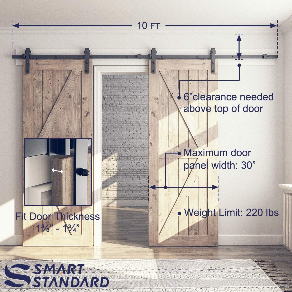 Double Barn Door Hardware Kit, J Shape Hanger