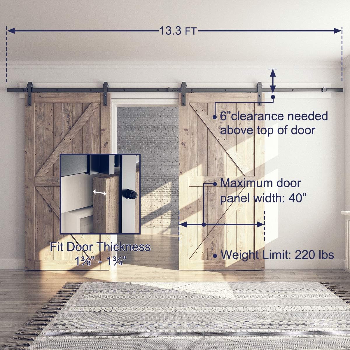 Double Barn Door Hardware Kit, J Shape Hanger