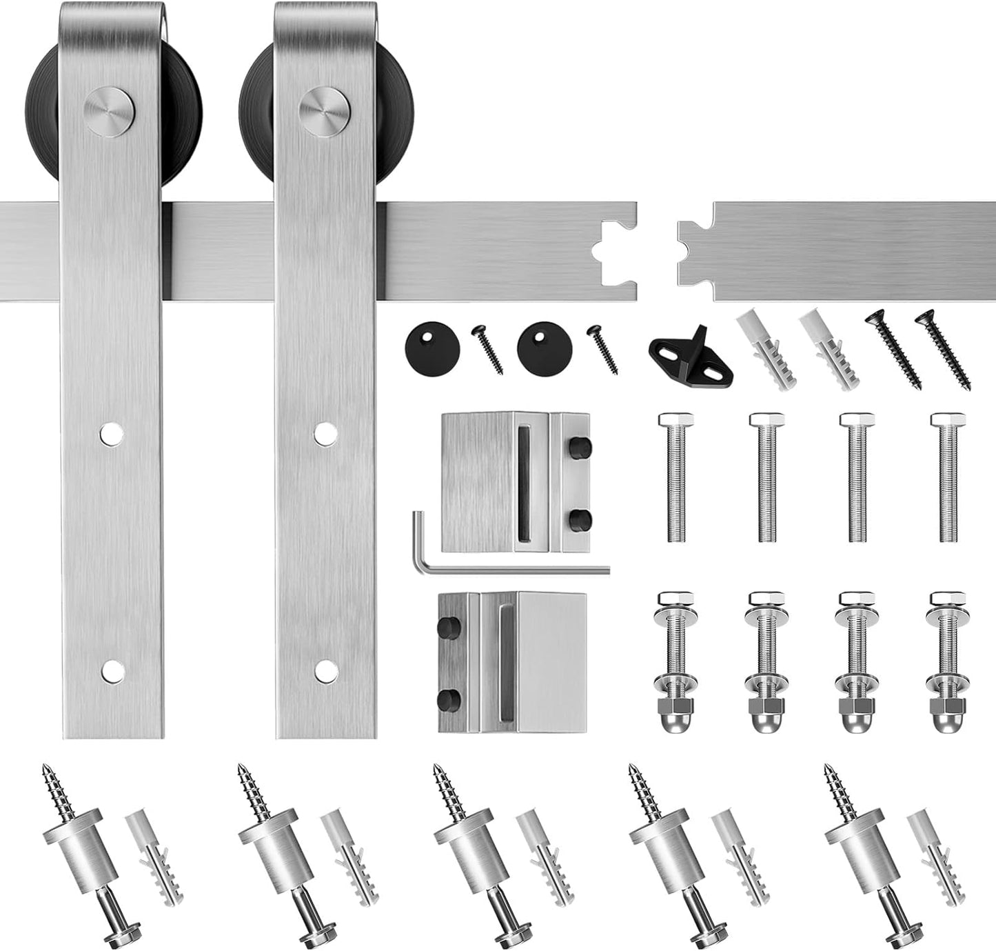 6 Feet Brushed Nickel Barn Door Hardware Kit-Heavy Duty Sliding Track-Smoothly and Quietly-Easy to Install-Fit 36" Wide Door Panel (J Shape Hanger)