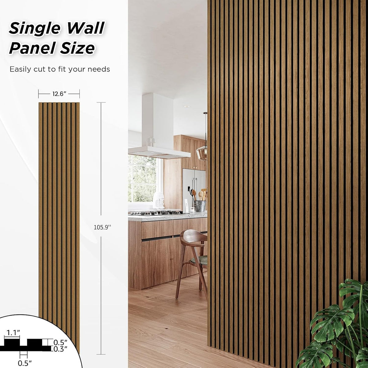 SMARTSTANDARD 2 Pack 105.9" x 12.6" Wood Slat Wall Panels, Classic Oak