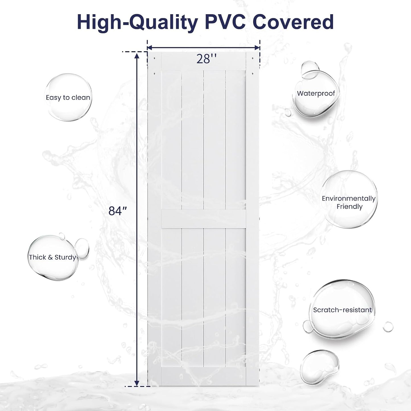 SMARTSTANDARD 28" x 84" White Sliding Barn Door with 5FT Silver Hardware | Pre-Drilled Ready to Assemble, Waterproof PVC Coating, H-Frame