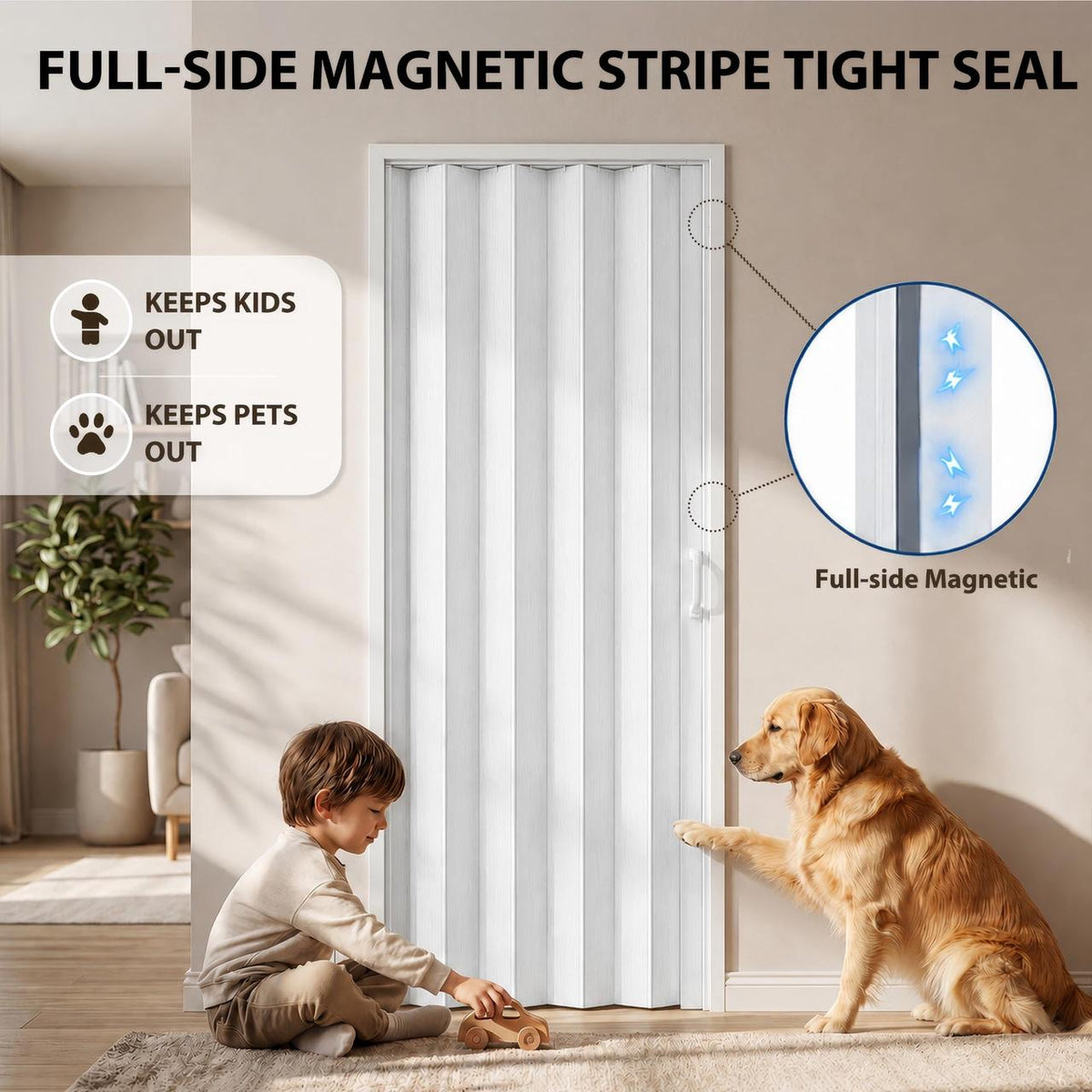 SMARTSTANDARD 32" x 80" Foldable Accordion Doors for Closet, PVC, White