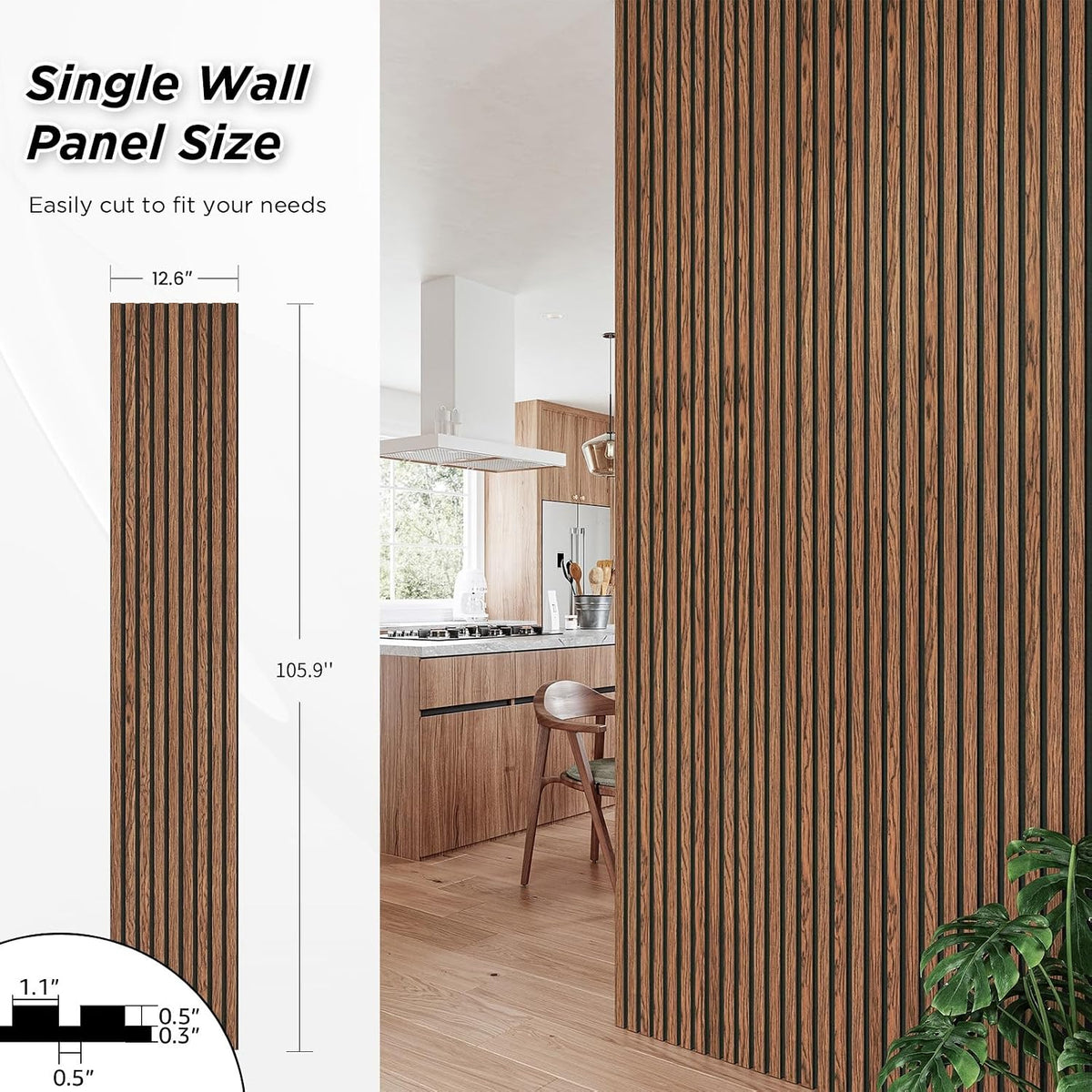 SMARTSTANDARD 4 Pack 105.9" x 12.6" Wood Slat Wall Panels, Classic Brown