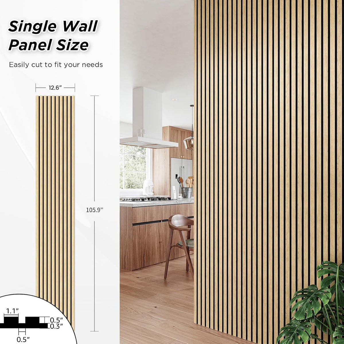 SMARTSTANDARD 4 Pack 105.9" x 12.6" Wood Slat Wall Panels, White Oak