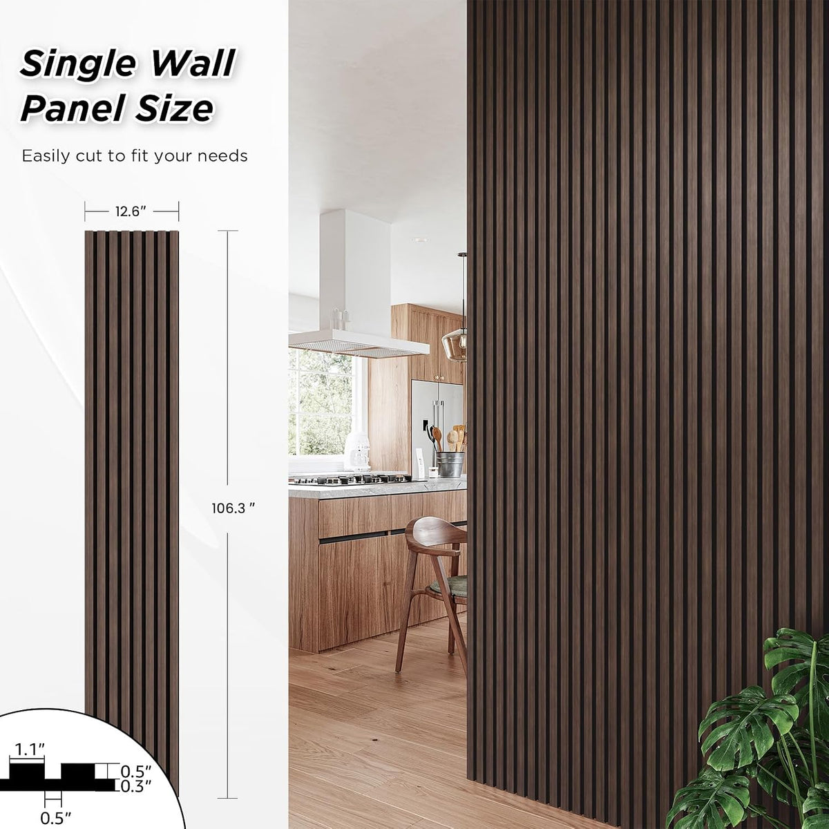 SMARTSTANDARD 2 Pack 106" x 12.6" Wood Slat Wall Panels, Dark Walnut