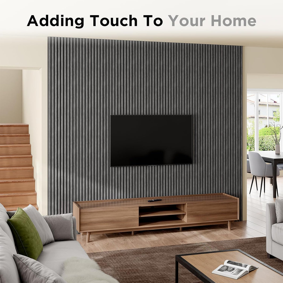 SMARTSTANDARD Wood Slat Acoustic Wall Panels 2 Pack 94"x23.6" Dark Gray