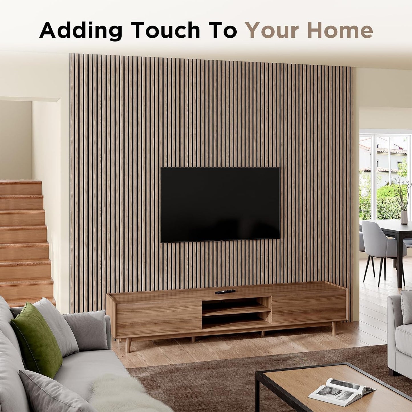 SMARTSTANDARD Wood Slat Acoustic Wall Panels 4 Pack 94"x12.6" Walnut | Noise Reducing and Sound Absorbing, Decorative Slat Panels for Home Studio Office Living Room
