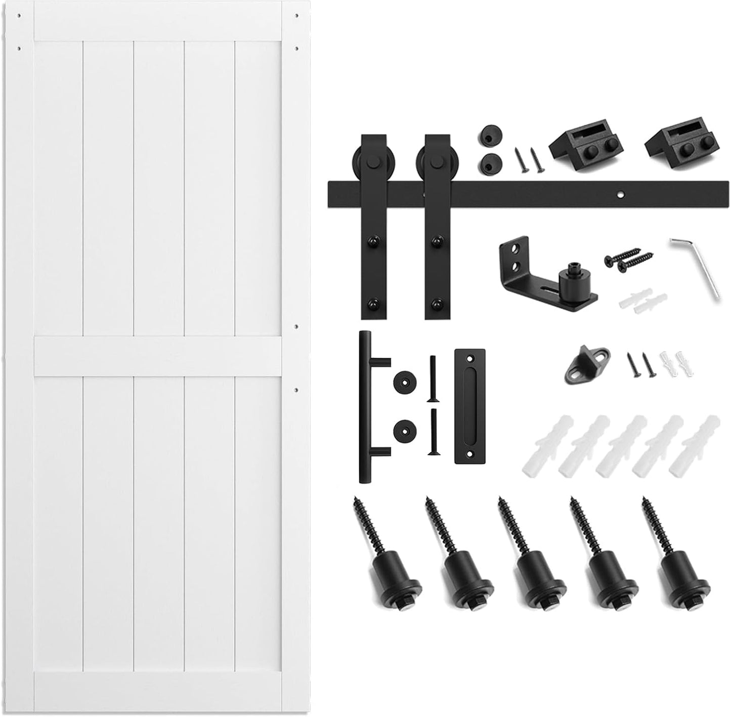 SMARTSTANDARD 38" x 84" White Sliding Barn Door with 6.6FT Black Hardware