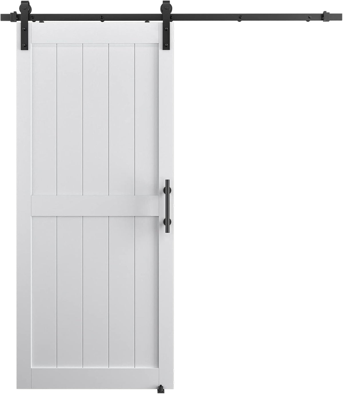 ALAMEDADT 36''x84'' Sliding Barn Door with 6.6 Ft Barn Door Hardware Kit& Handle& Floor Guides,Pre-Drilled Holes Easy Assembly - Include Installation Manual, Water-Proof PVC Surface, H-Frame, White