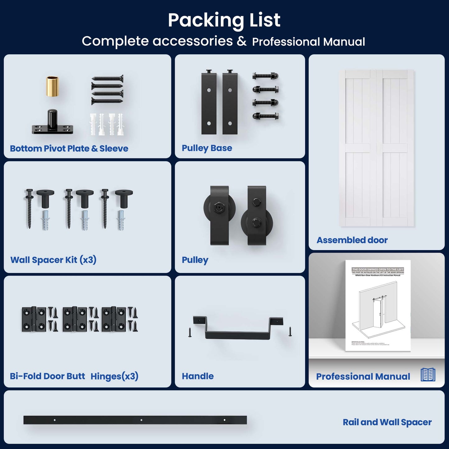 SMARTSTANDARD Bifold Barn Door 24" x 84", MDF Bi-Fold Sliding Closet Doors Hardware Kit, Included, Pre-Finished Easy Assembly, Water-Proof PVC Surface & Save Space, H-Frame, 28" Track for 2 Doors