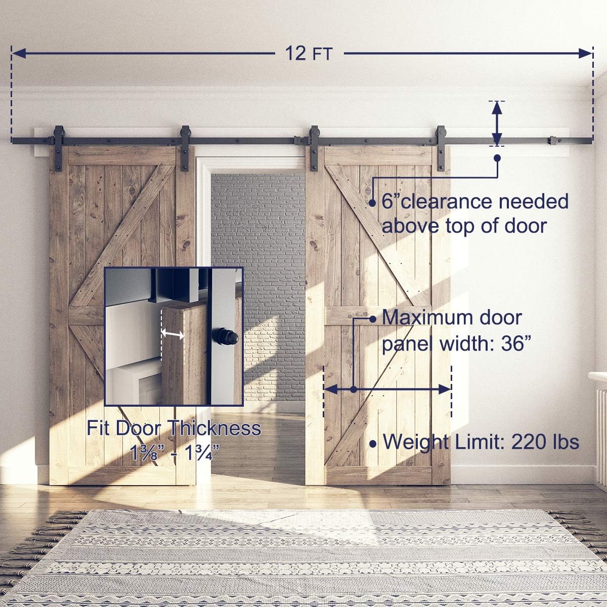 Double Barn Door Hardware Kit, J Shape Hanger