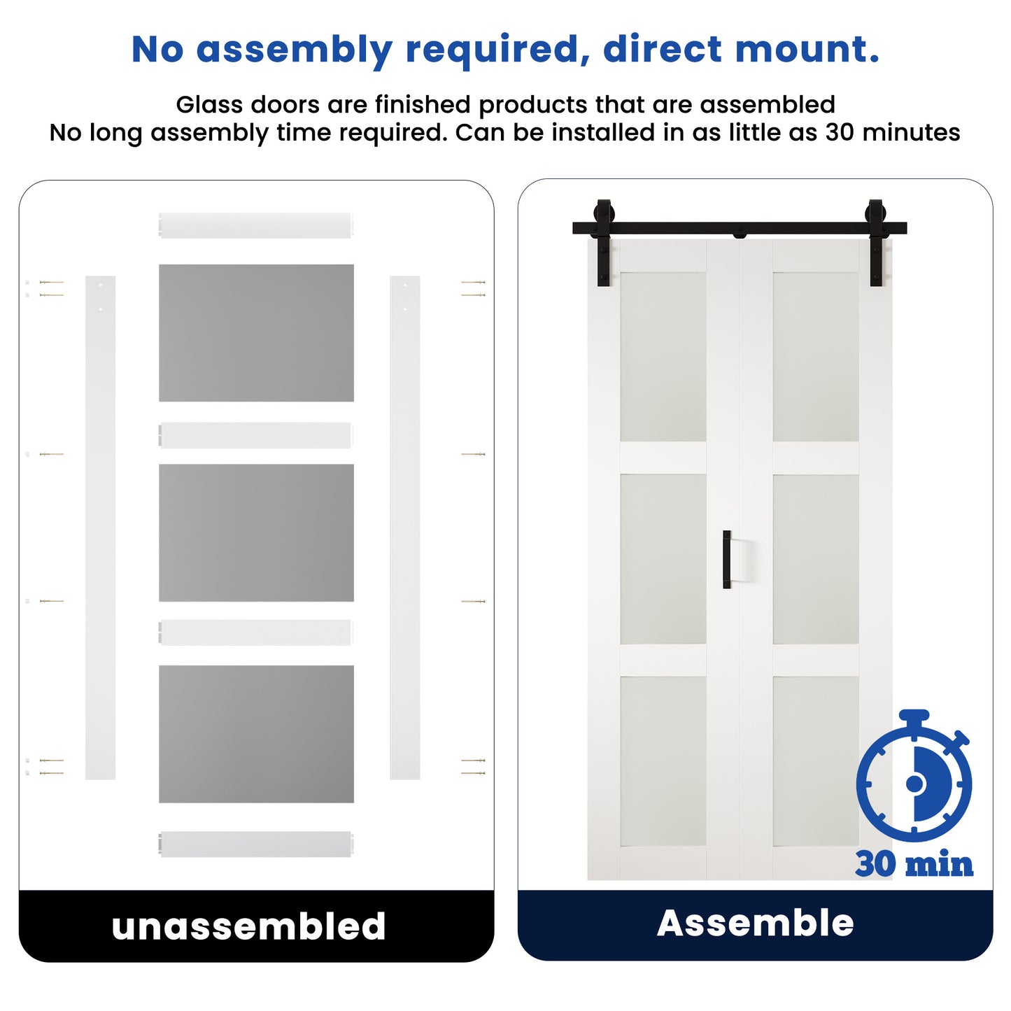 SMARTSTANDARD 24 x 84in Frosted Glass Bifold Barn Door with Hardware Kit, Pre-Drilled Holes Easy Assembly -Solid Barn Doors Slab Covered with Water-Proof PVC Surface, White