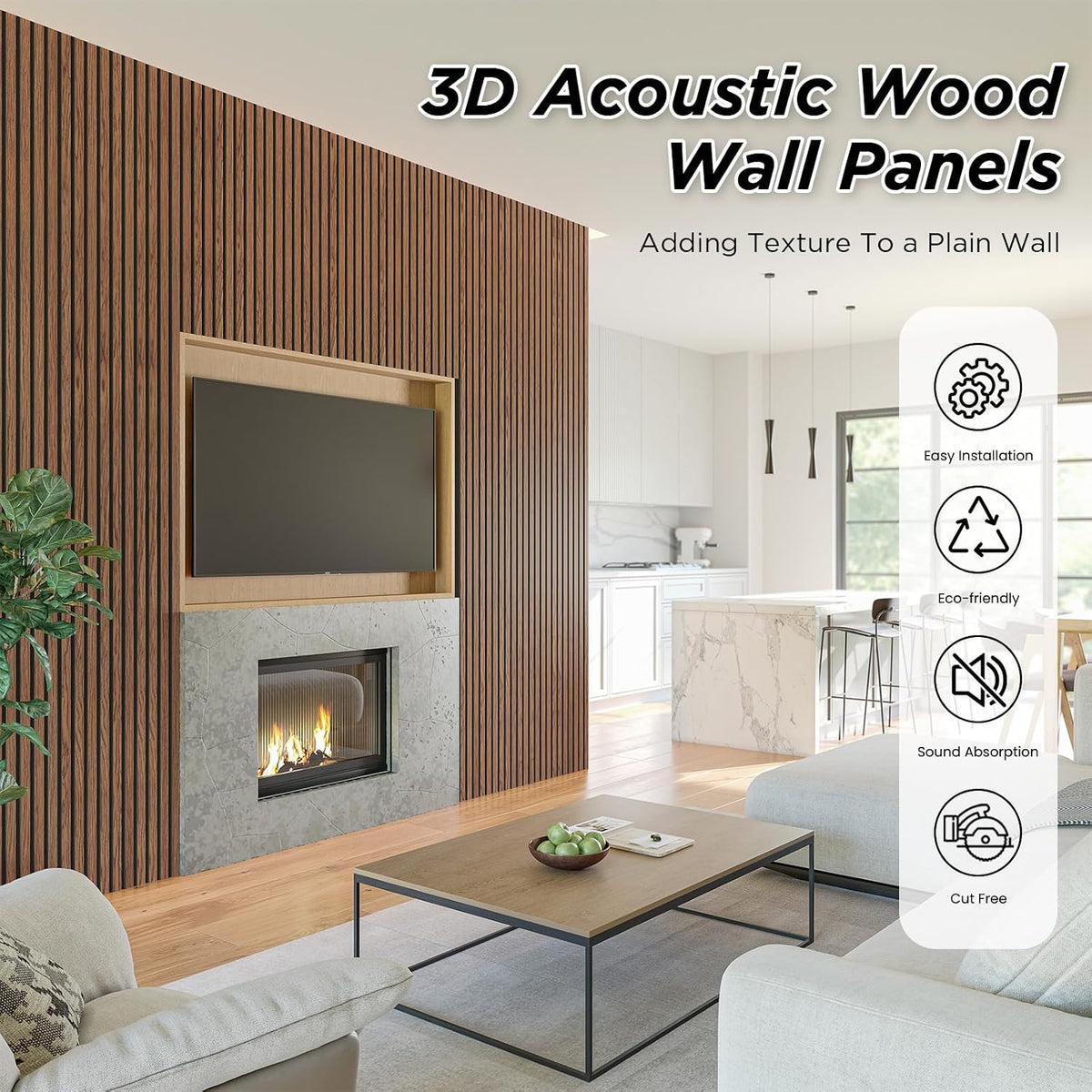 SMARTSTANDARD 4 Pack 105.9" x 12.6" Wood Slat Wall Panels, Classic Brown