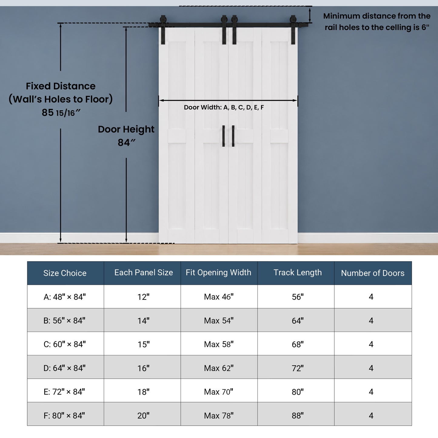 SMARTSTANDARD 56" x 84" H-Shape Bifold Barn Door with Hardware Kits, Double 28" MDF Panels Bi-Fold Closet Doors, Waterproof PVC Surface, Pre-Drilled Folding Doors for Bedroom Pantry