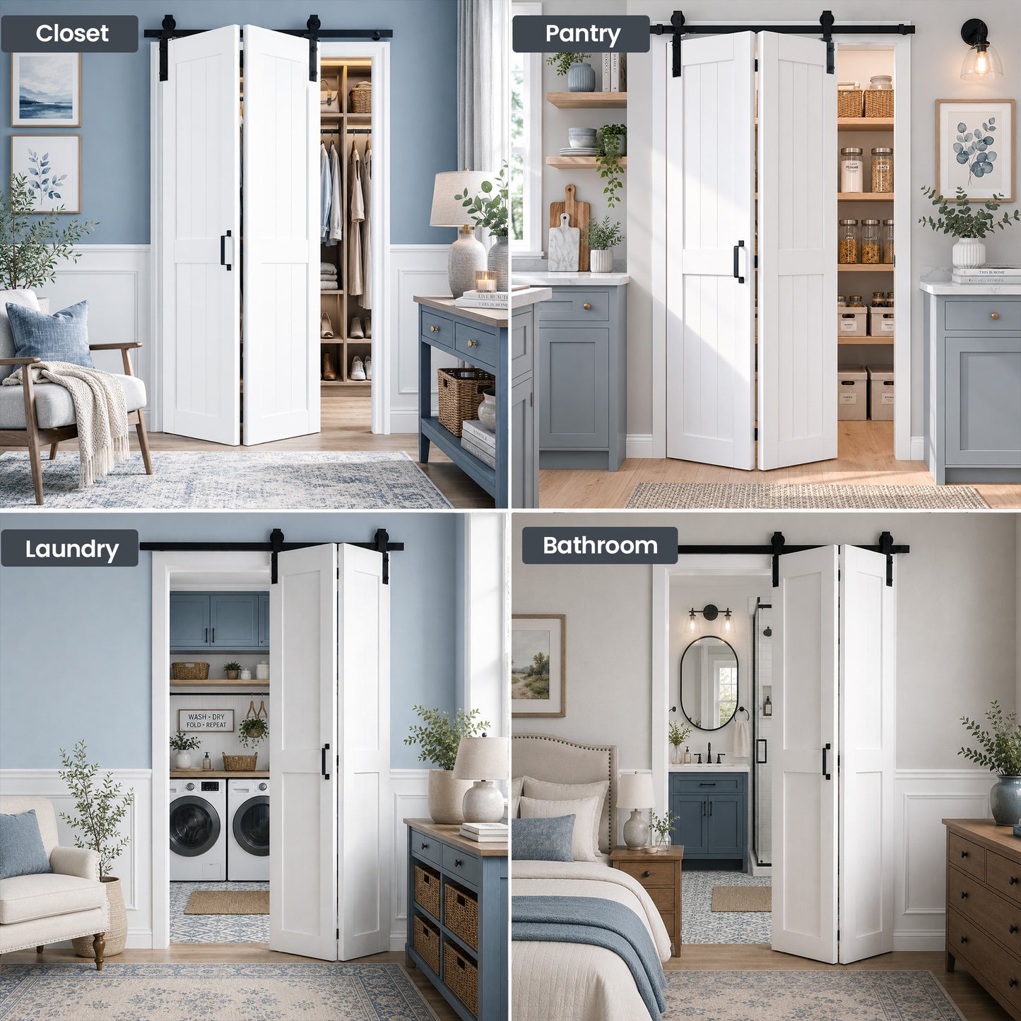 SMARTSTANDARD 40" x 84" H-Shape Bifold Barn Door with Hardware Kits | Double 20" MDF Panels Bi-Fold Closet Doors, Waterproof PVC Surface, Pre-Drilled Folding Doors for Bedroom Pantry