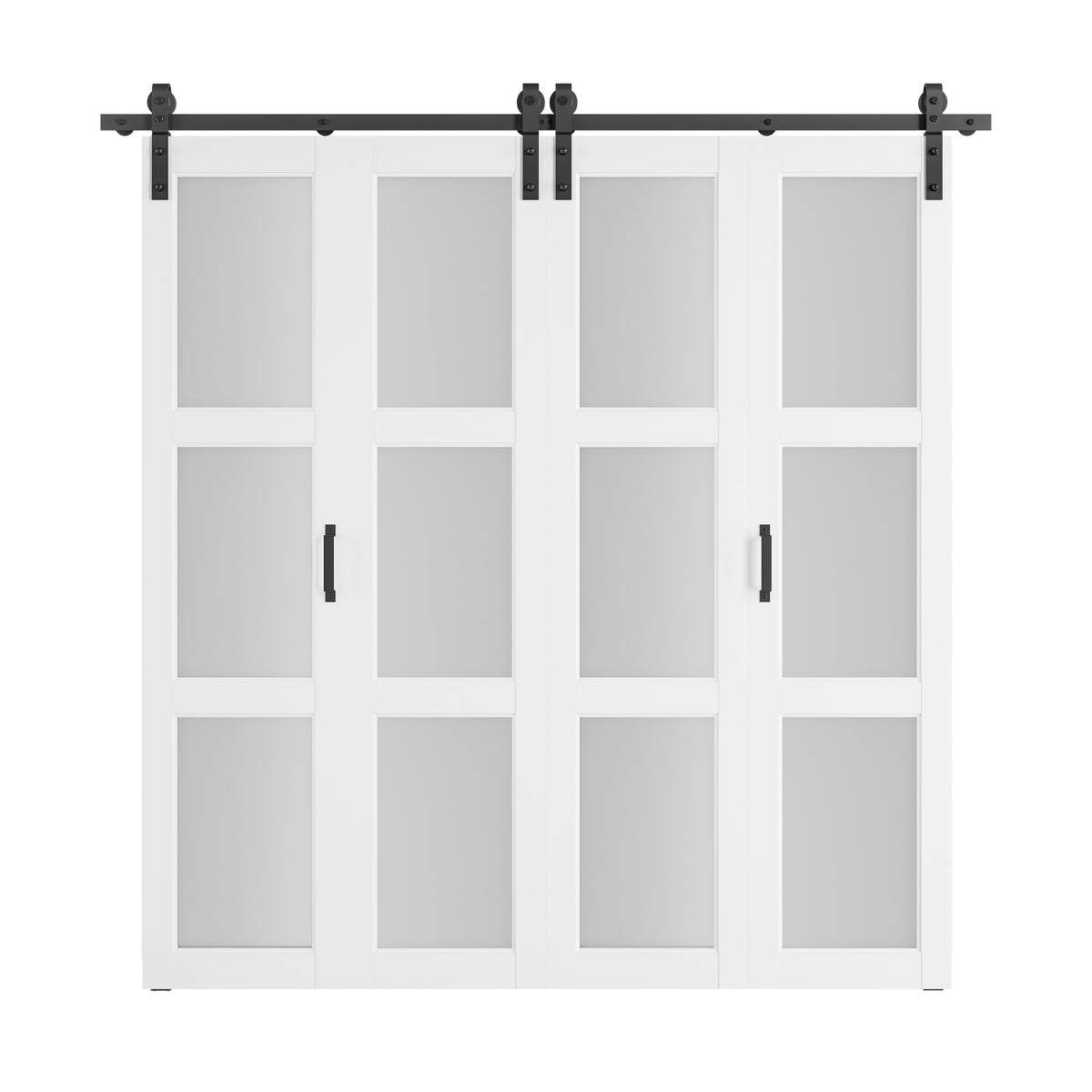 SMARTSTANDARD 60in x 84in Frosted Glass Bifold Barn Door with Hardware Kit，Pre-Drilled Holes Easy Assembly -Solid Barn Doors Slab Covered with Water-Proof PVC Surface, White