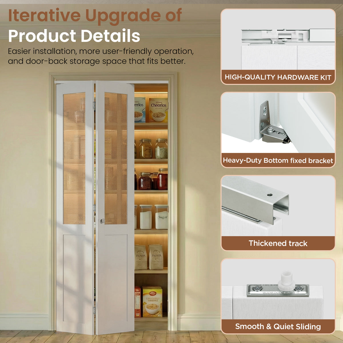 SMARTSTANDARD Rattan Bifold Closet Door for 30"x80" Opening, MDF, White, Preassembled Panel, MDF& Webbing Surface, Easy to Install with Hardware Kit for Wardrobe Closet Pantry Bedroom
