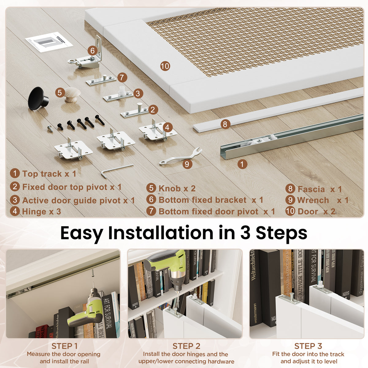 SMARTSTANDARD Rattan Bifold Closet Door for 30"x80" Opening, MDF, White, Preassembled Panel, MDF& Webbing Surface, Easy to Install with Hardware Kit for Wardrobe Closet Pantry Bedroom
