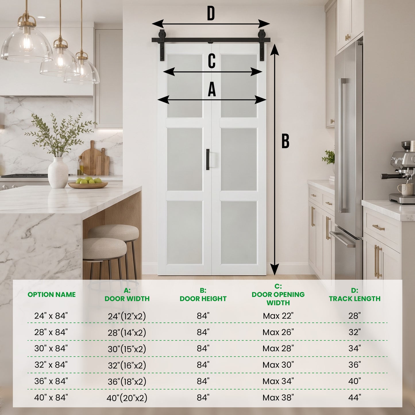 SMARTSTANDARD 36" x 84" Bifold Barn Door, 3-Lite Frosted Glass Panels | Double 18" MDF Folding Door, Hardware Kit Included, Bi-fold Closet Barn Doors for Bedrooms, Pantry, Pre-Drilled, Easy Install