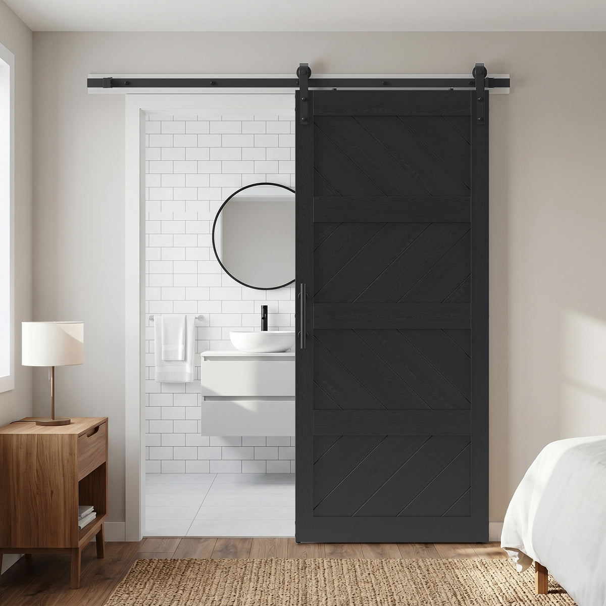 COSHOMER 36x84in Black Sliding Barn Door Hardware Kit, Modern Paneled Wave Design