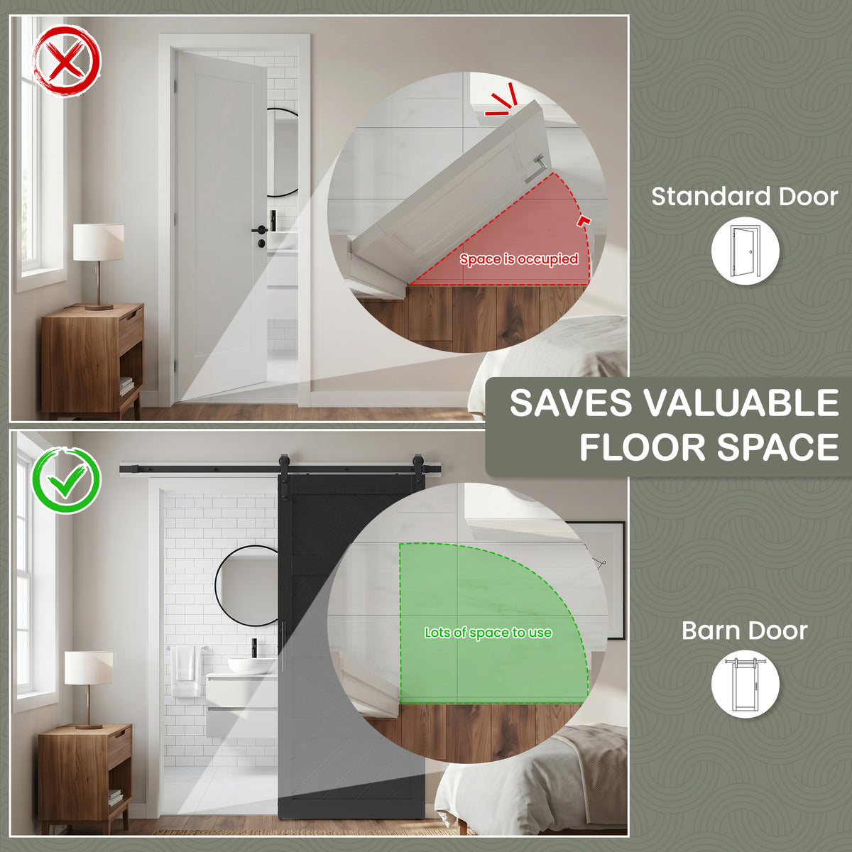 COSHOMER 36x84in Black Sliding Barn Door Hardware Kit, Modern Paneled Wave Design