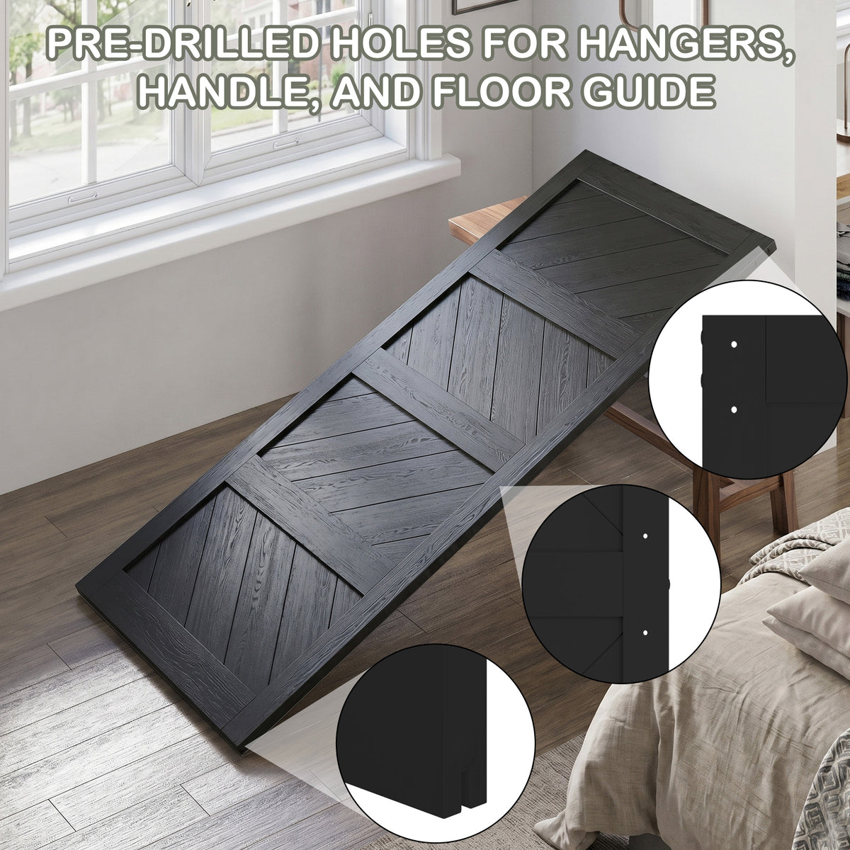 COSHOMER 36x84in Black Sliding Barn Door Hardware Kit, Modern Paneled Wave Design
