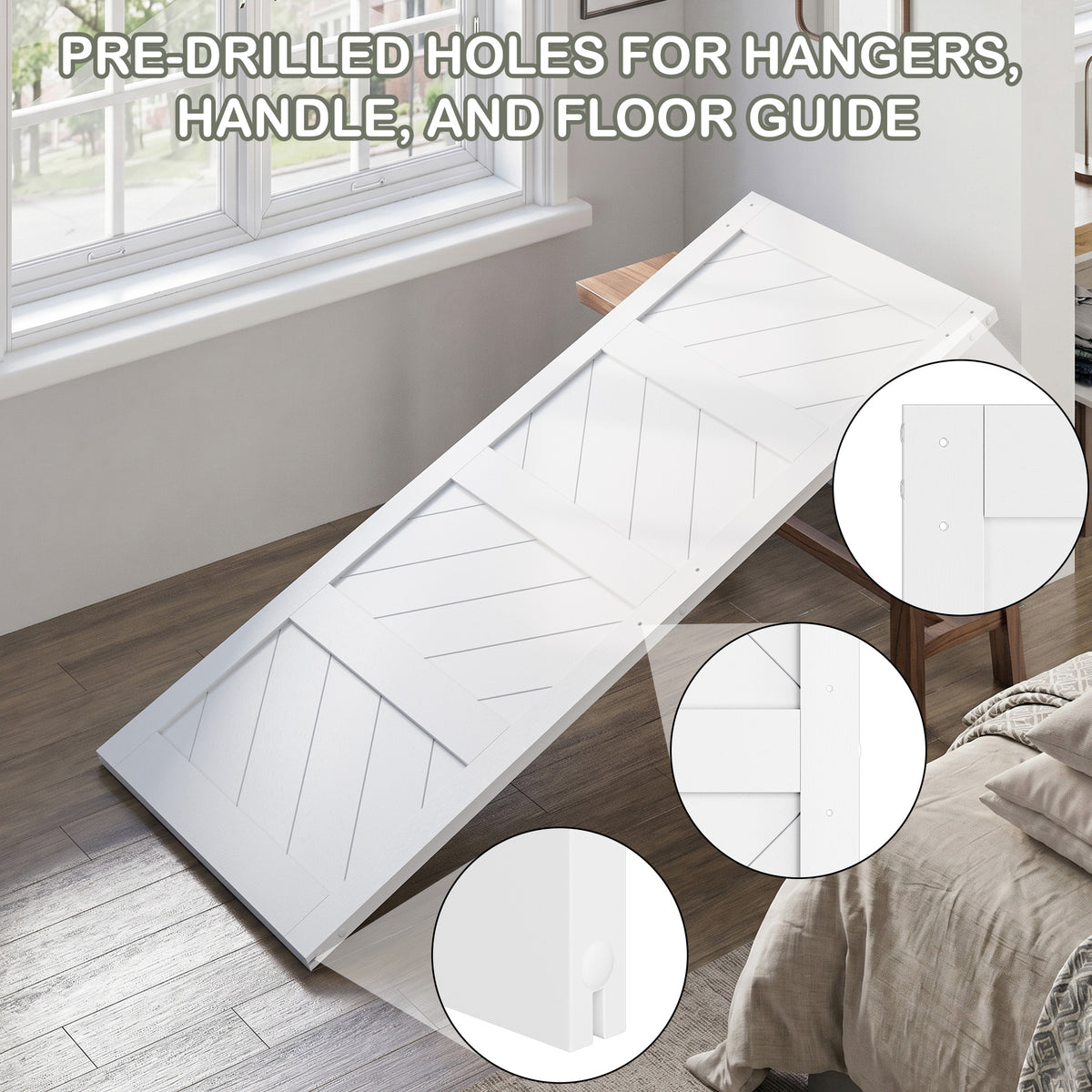 COSHOMER 36x84in White Sliding Barn Door Hardware Kit, Modern Paneled Wave Design