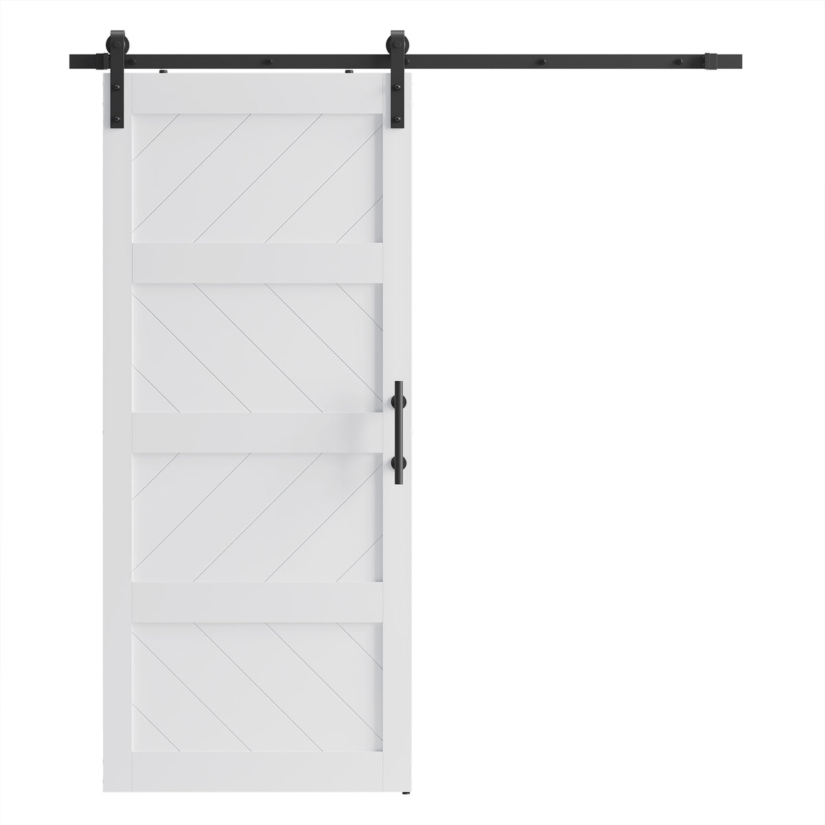 COSHOMER 32x84in White Sliding Barn Door Hardware Kit, Modern Paneled Wave Design