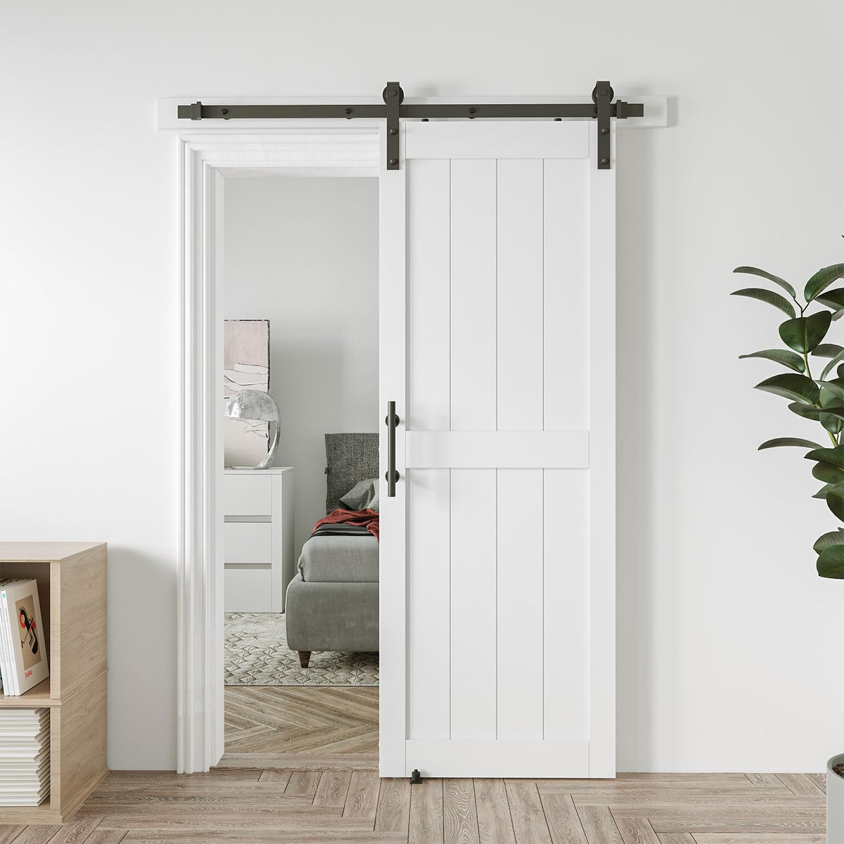 COSHOMER 30in x 96in White MDF Sliding Barn Door, Pre-Drilled Holes Easy Assembly