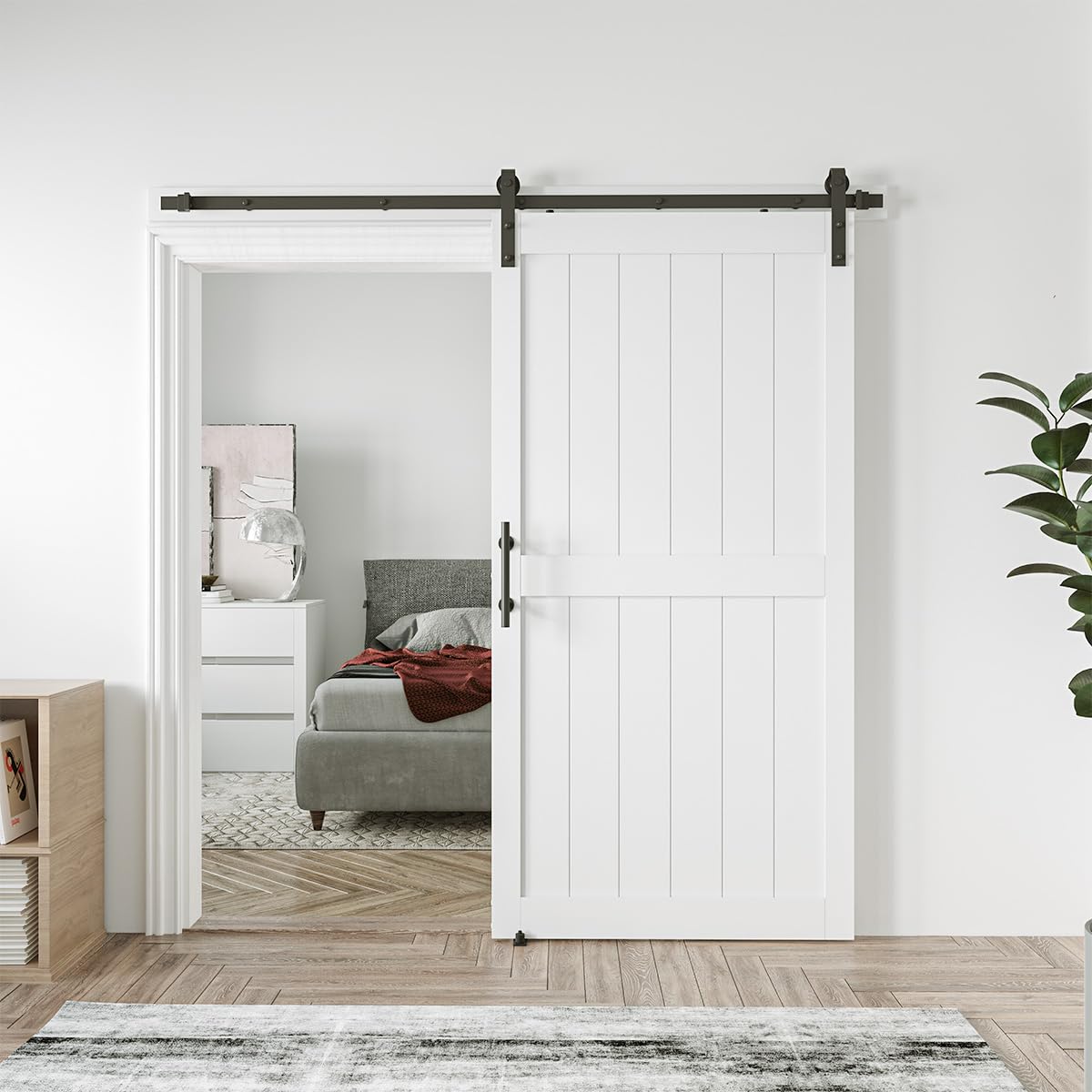 COSHOMER 42in x 96in MDF Sliding Barn Door with 7ft Barn Door Hardware Kit & Handle