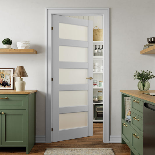 SMARTSTANDARD 32" x 80" Frosted Glass Pantry Door, Solid Core Slab Door