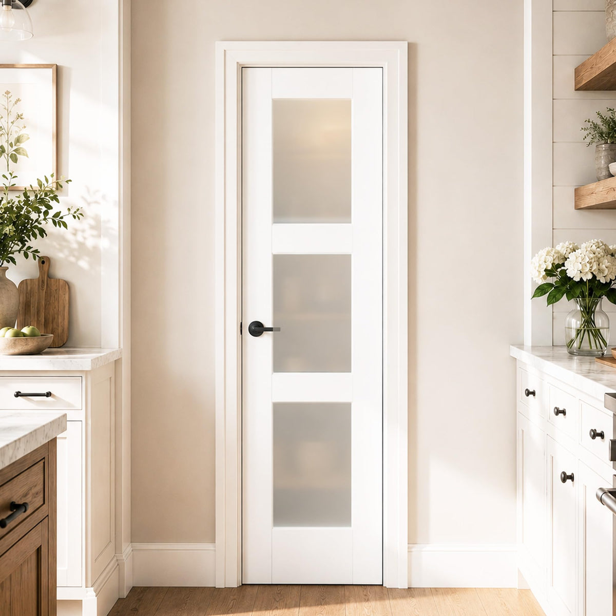 SMARTSTANDARD 24" x 80" Interior Slab Door, Frosted Glass Pantry Door