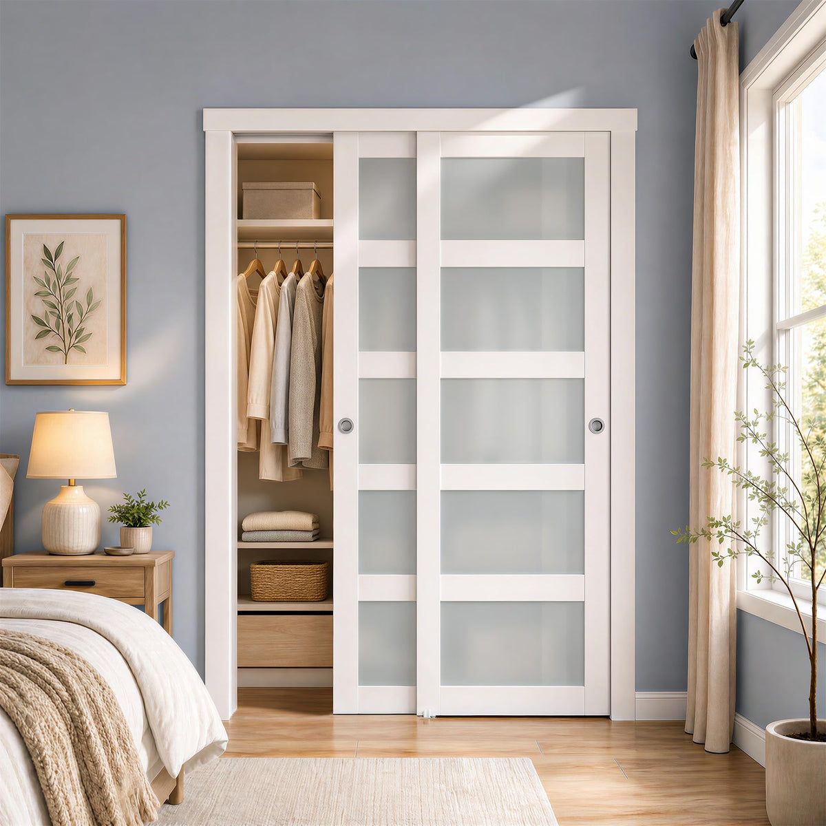 SMARTSTANDARD 72in x 80in White Sliding Closet Barn Door, Wood Closet Sliding Door