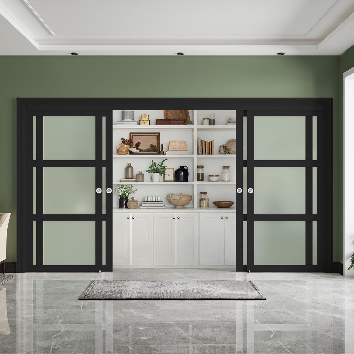 SMARTSTANDARD Black Sliding Closet Door 120x80in (Double 60in) with Frosted Glass 3-Lite