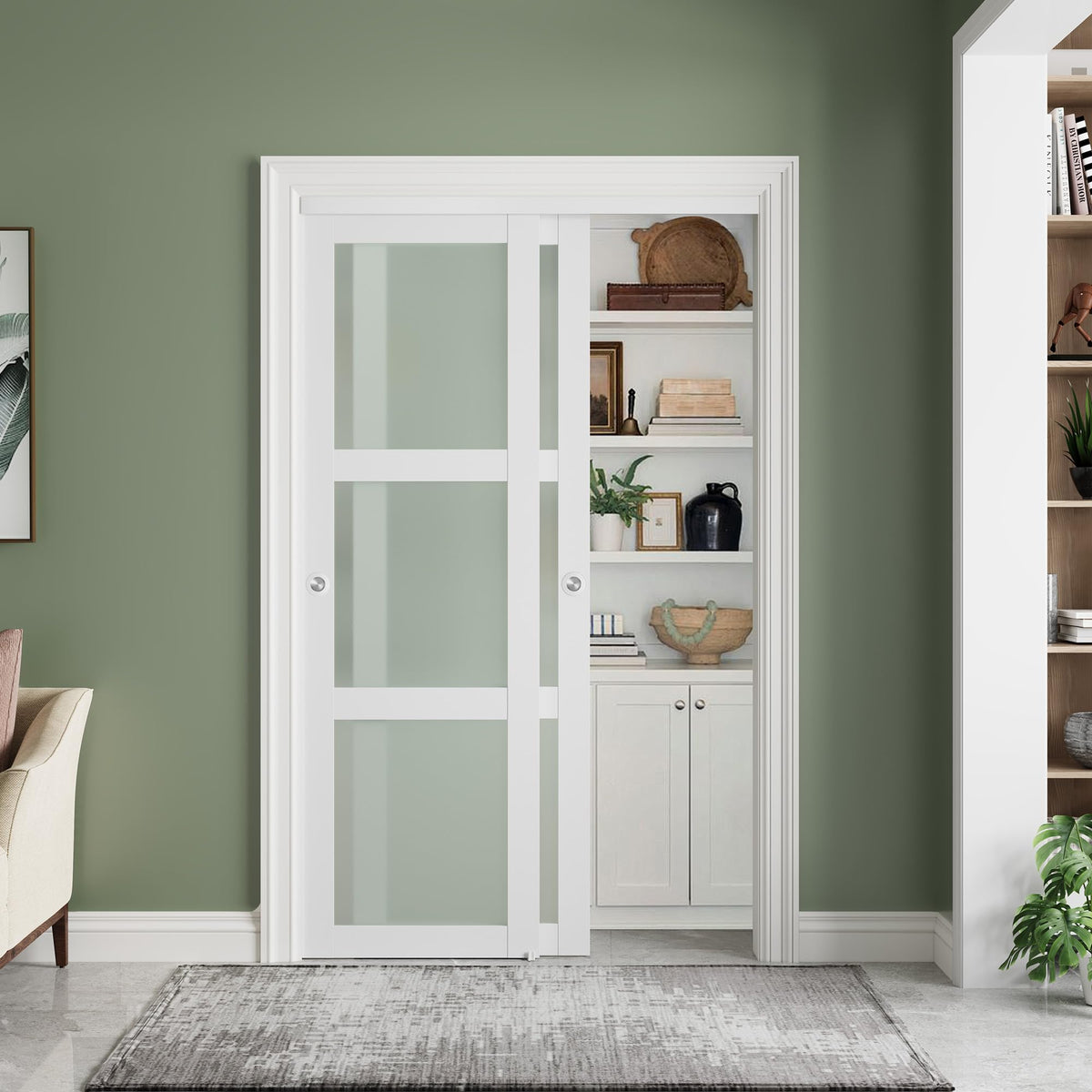 SMARTSTANDARD Sliding Closet Barn Door 60x80 Inch(Double 31")with 3-Lite Frosted Glass