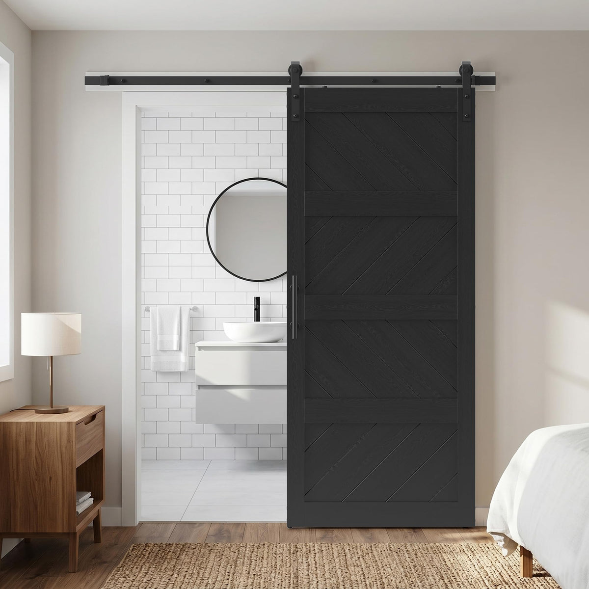 COSHOMER 30x84in Black Sliding Barn Door Hardware Kit, Modern Paneled Wave Design