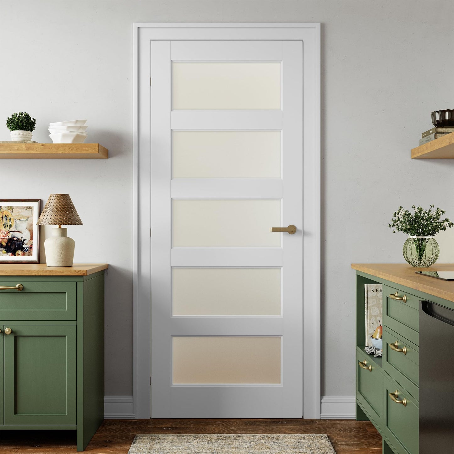 SMARTSTANDARD 32" x 80" Frosted Glass Pantry Door, Solid Core Slab Door