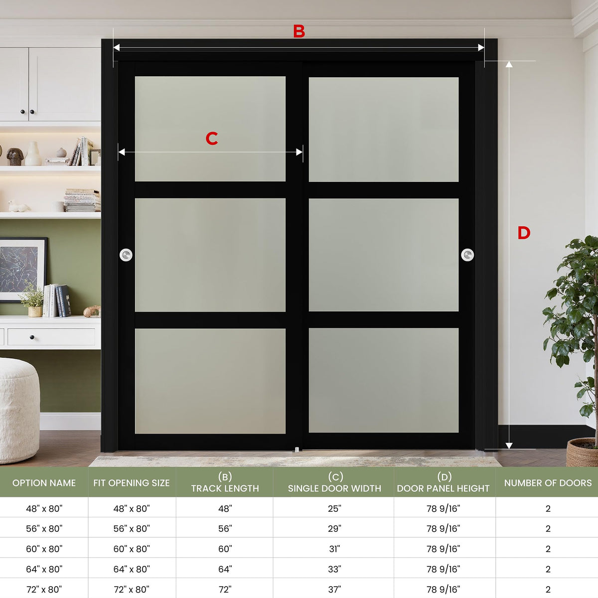 SMARTSTANDARD Black Sliding Closet Barn Door 60x80(Double 31") Inch, Bypass Sliding Door