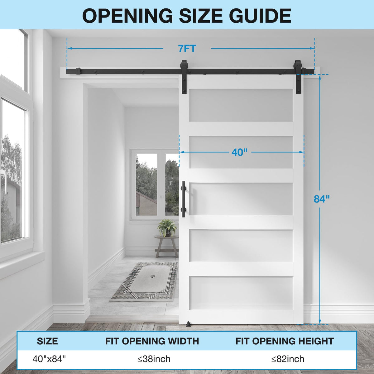 COSHOMER 40in x 84in 5-Panel Sliding Glass Barn Door with 7ft Hardware Kit