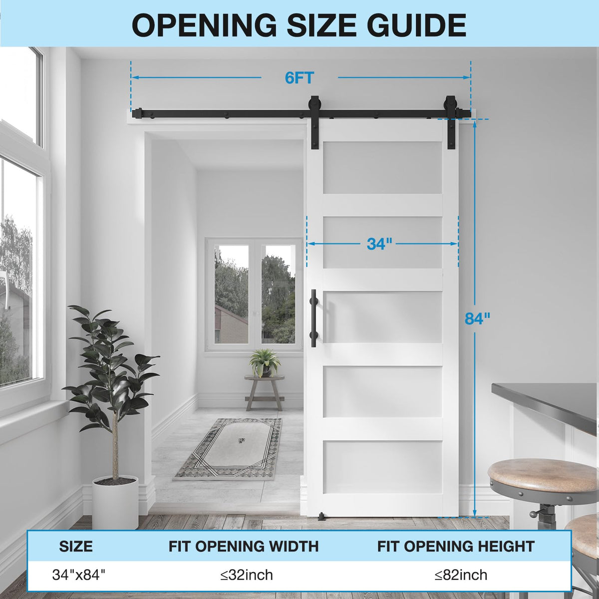 COSHOMER 34in x 84in 5-Panel Sliding Glass Barn Door with 6ft Hardware Kit