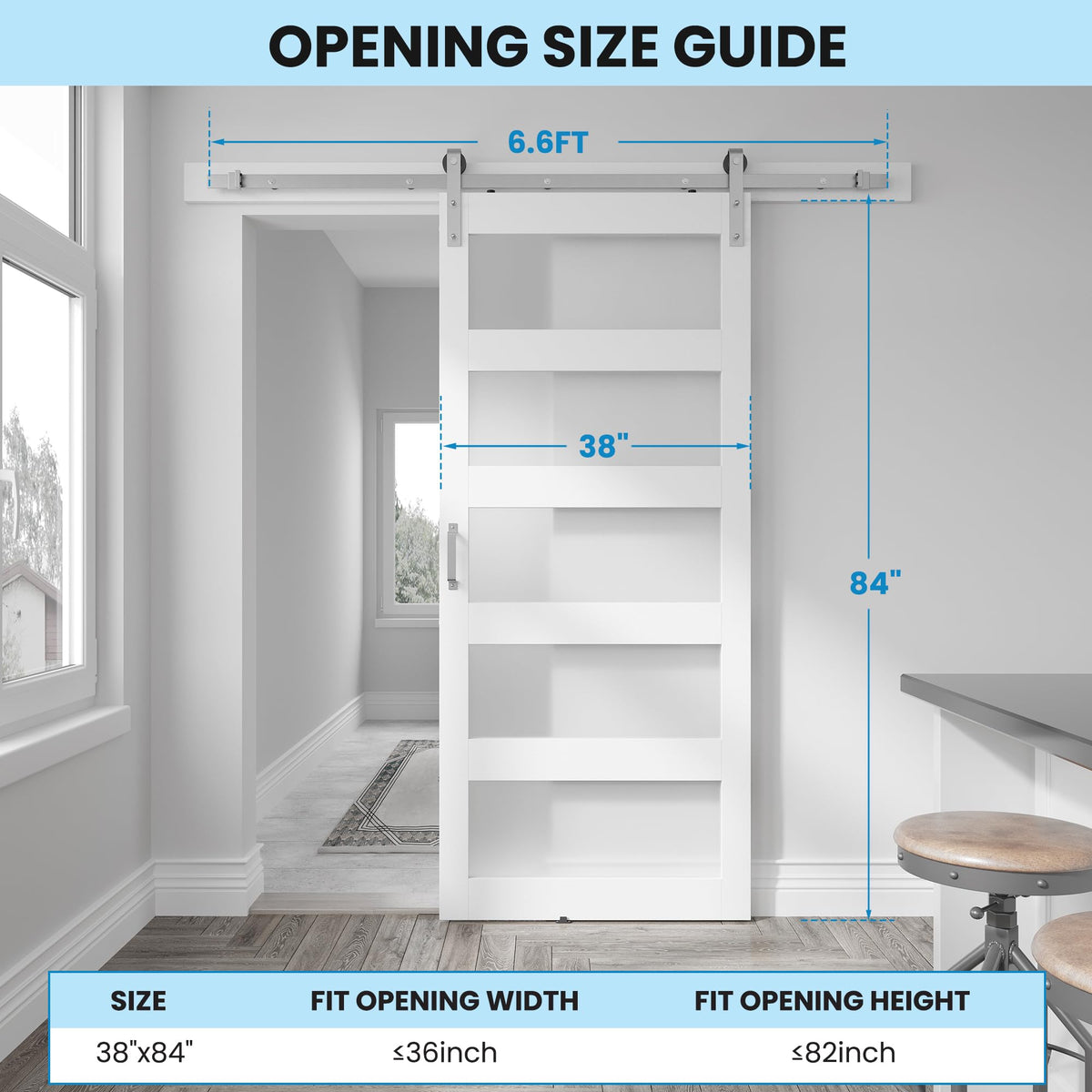 COSHOMER 38in x 84in White Sliding Glass Barn Door with 5-Panel Frosted Glass