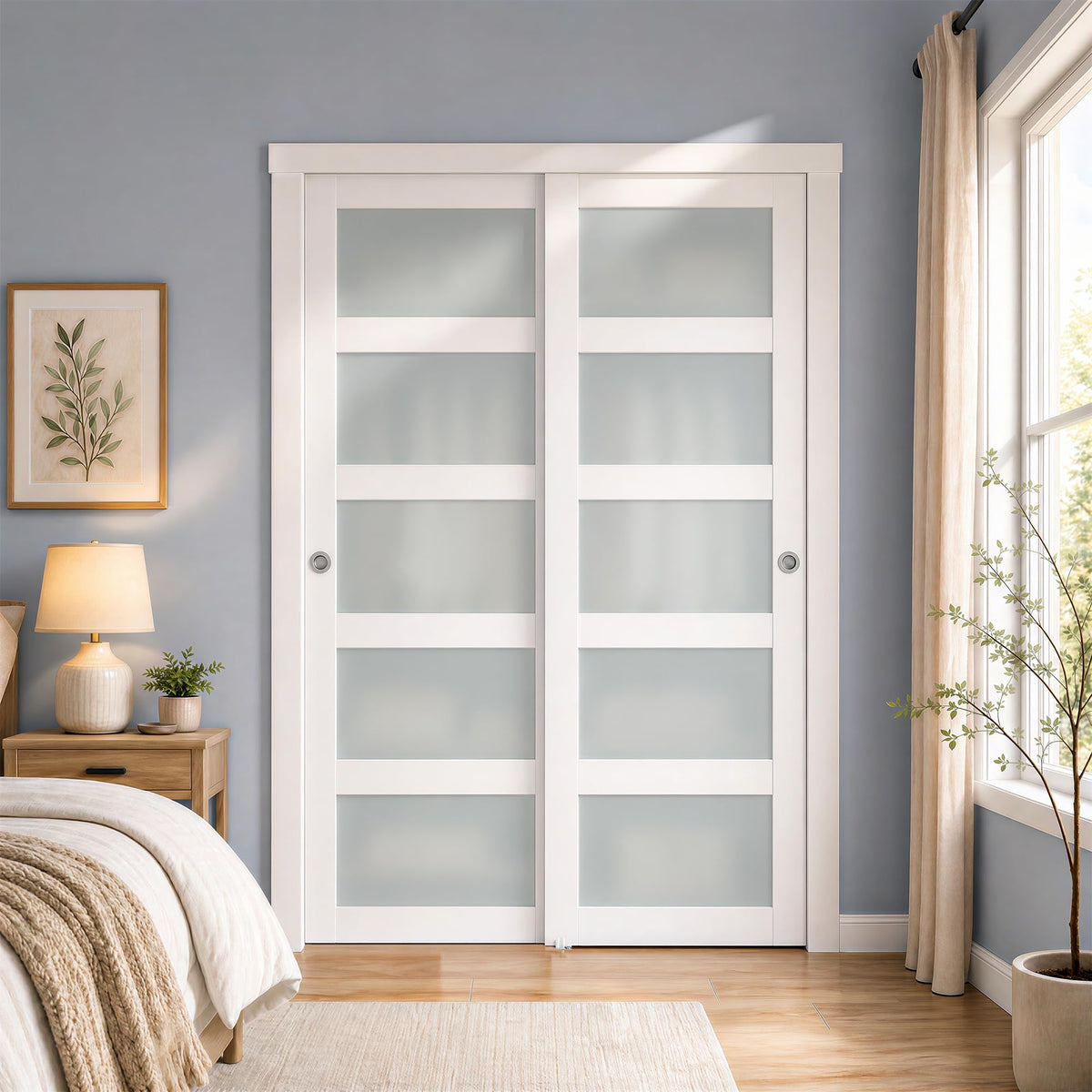 SMARTSTANDARD 72in x 80in White Sliding Closet Barn Door, Wood Closet Sliding Door