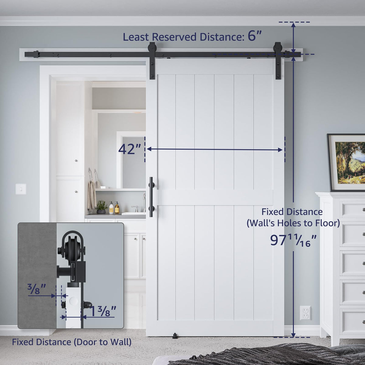 COSHOMER 42in x 96in MDF Sliding Barn Door with 7ft Barn Door Hardware Kit & Handle