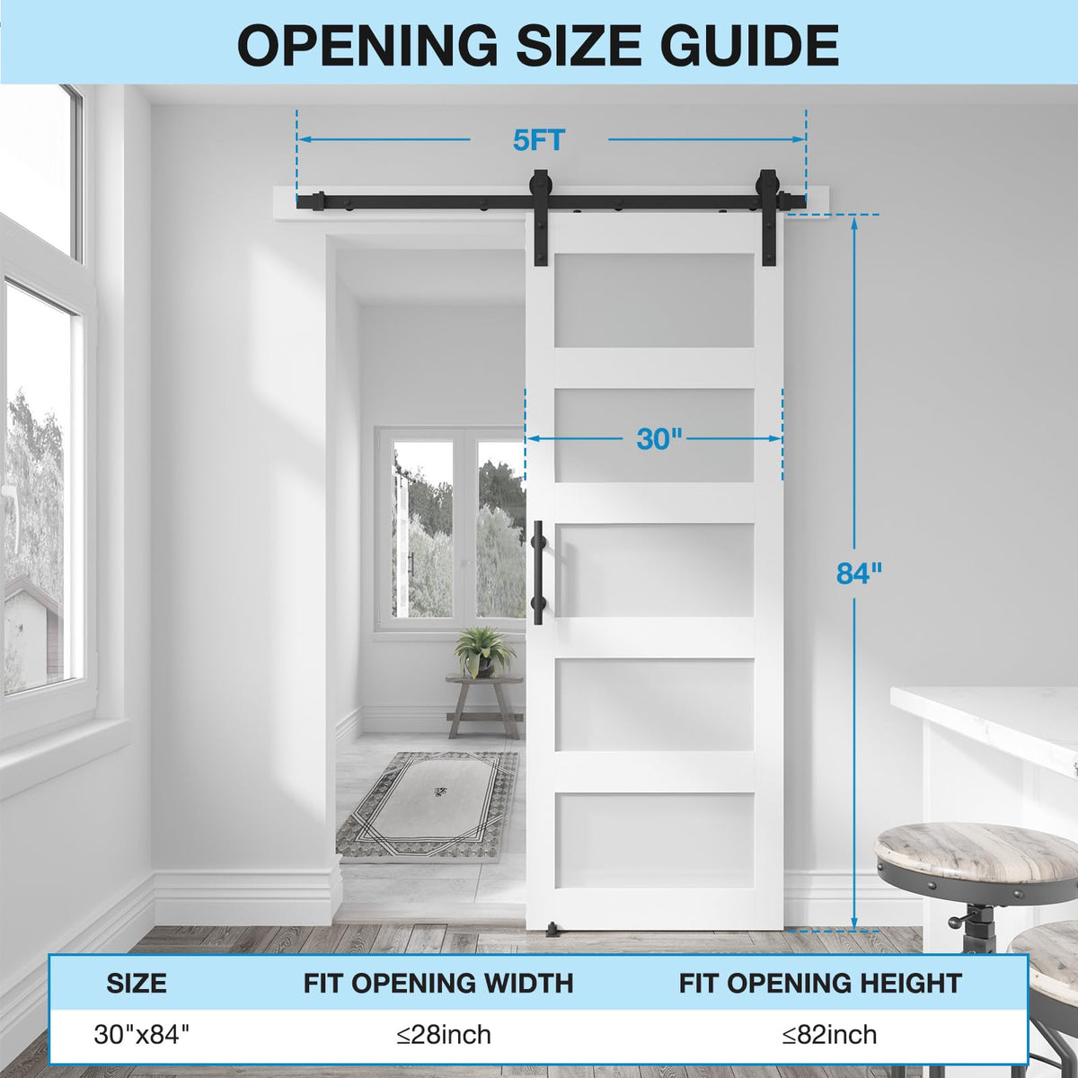 COSHOMER 30in x 84in 5-Panel Sliding Glass Barn Door with 5ft Hardware Kit